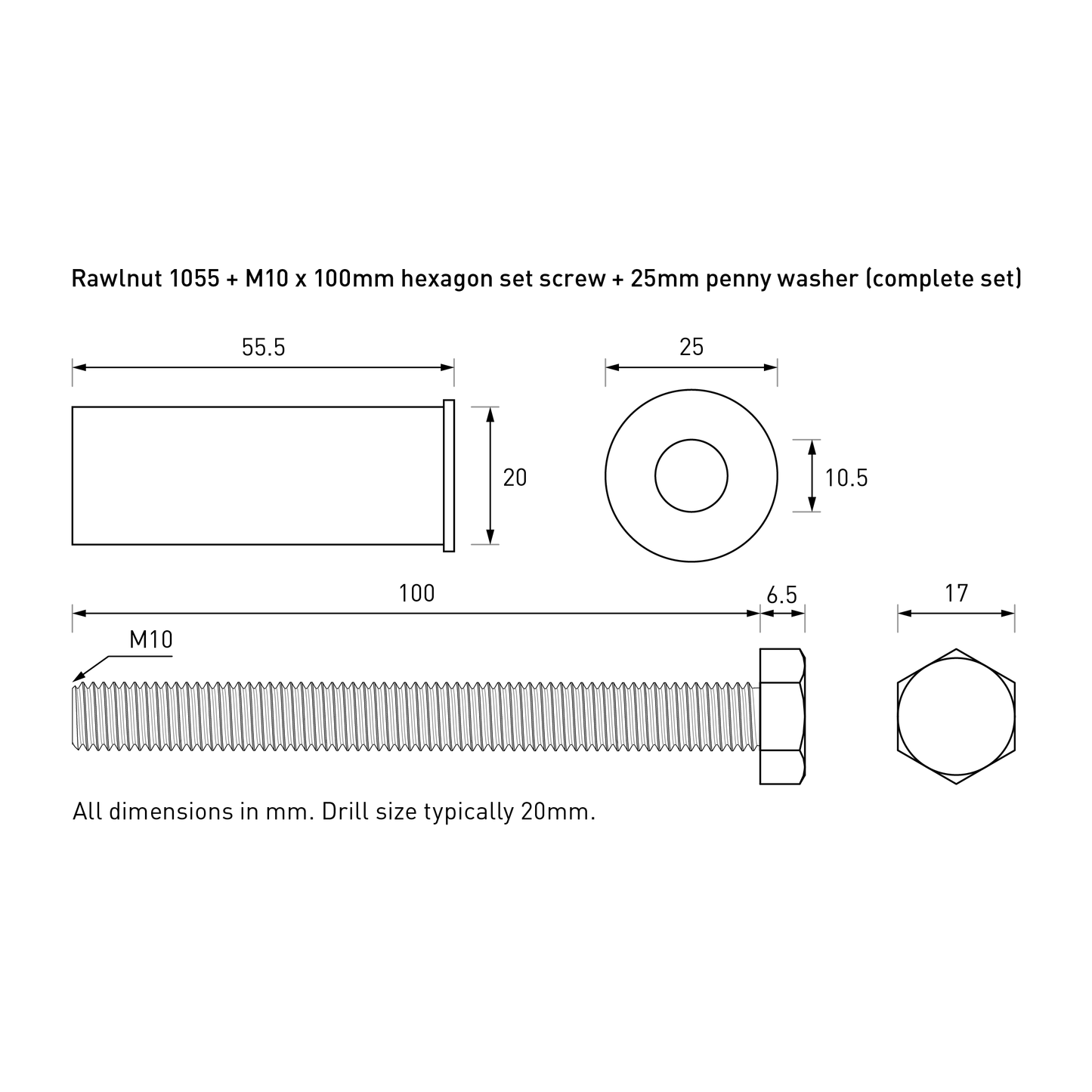 Fixing Bolt for Asphalt / Tarmac - Complete Set - RAWLnut / M10 1055